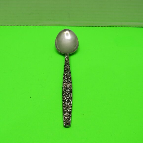 EKCO Eterna Las Palmas Serving Spoon Stainless Made In Japan Black Accent Floral - Picture 1 of 4